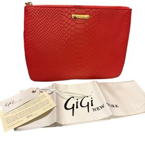 NWT GiGi New York Leather Clutch Magenta Python Embossed w Tassel